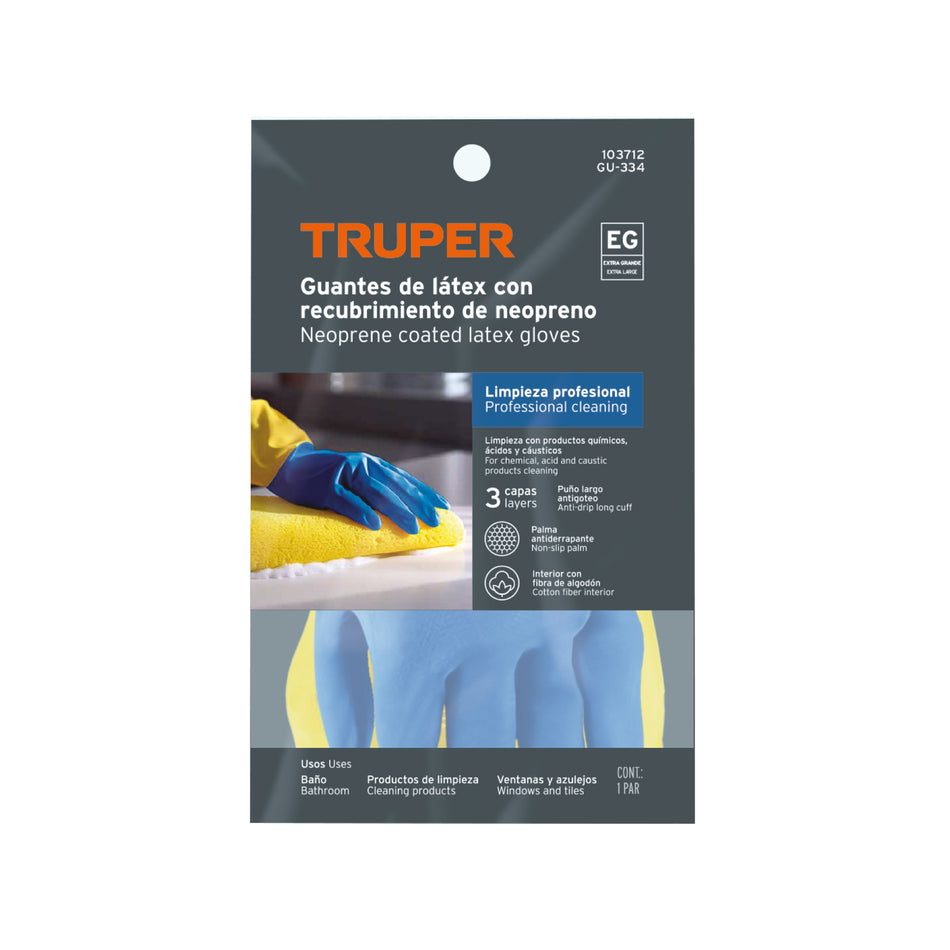 Guantes de latex reforzados para limpieza XG Truper