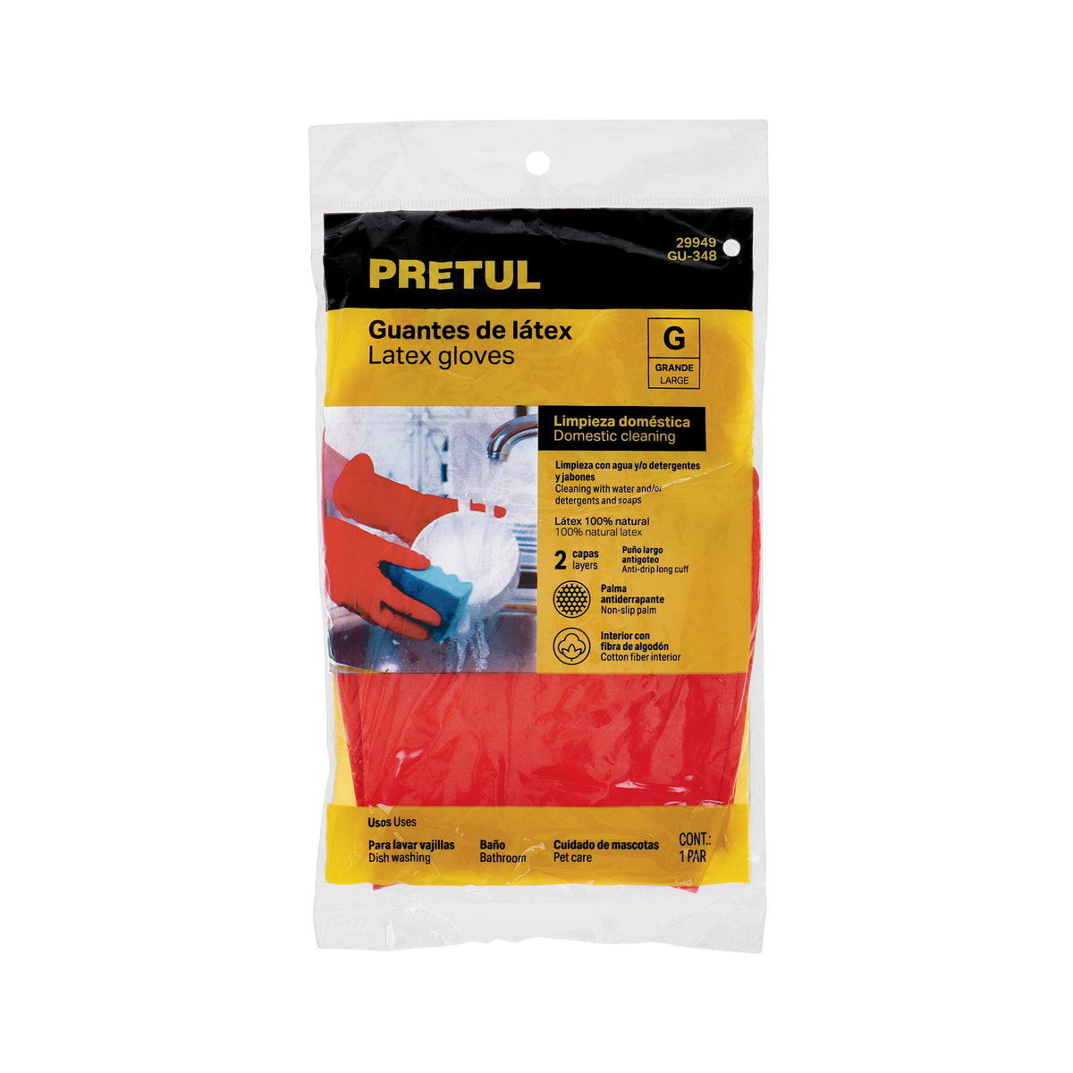 Guantes de latex para limpieza rojos Pretul G