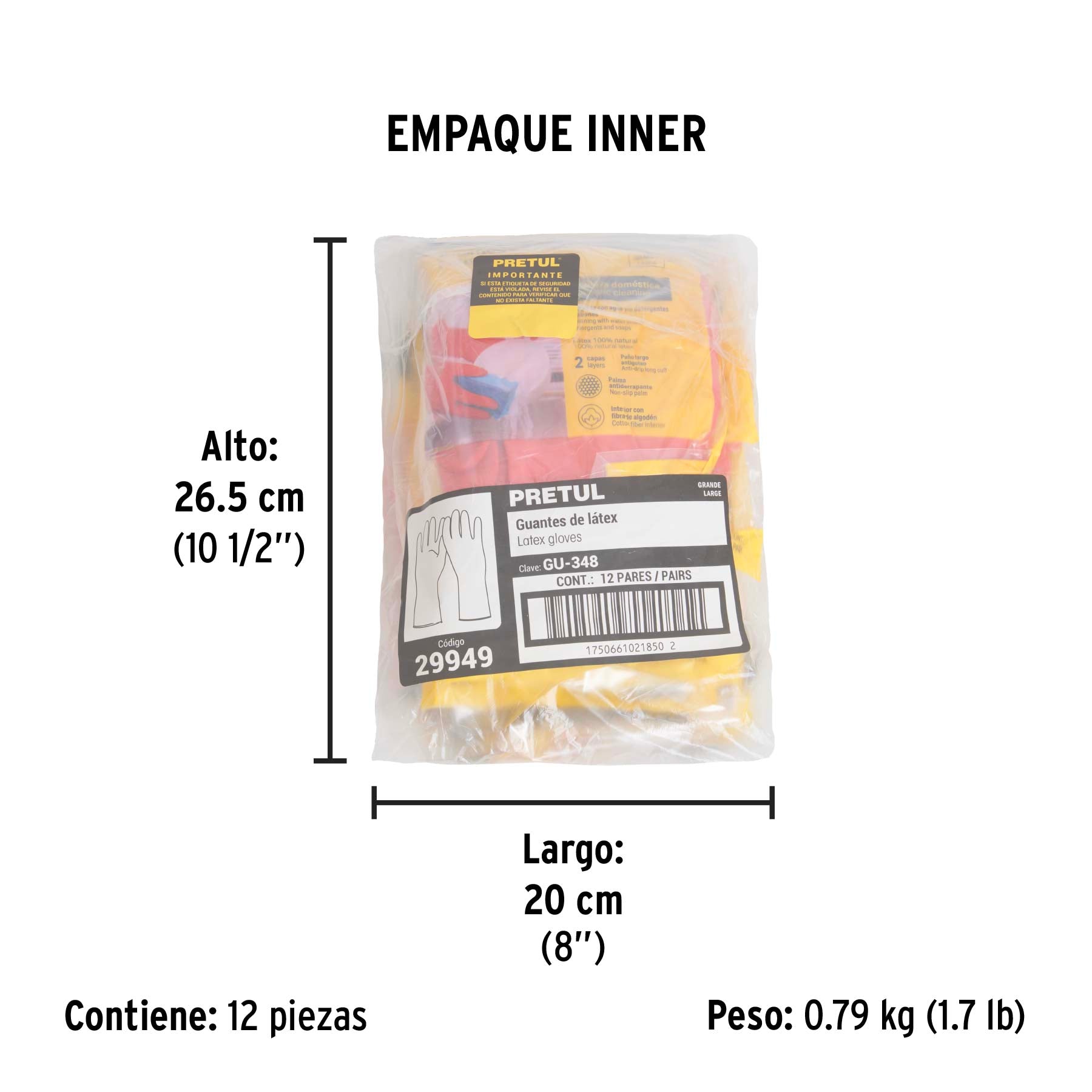 Guantes de latex para limpieza rojos Pretul G