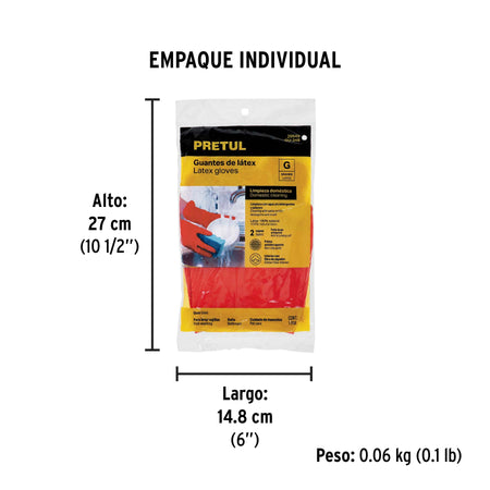 Guantes de latex para limpieza rojos Pretul G