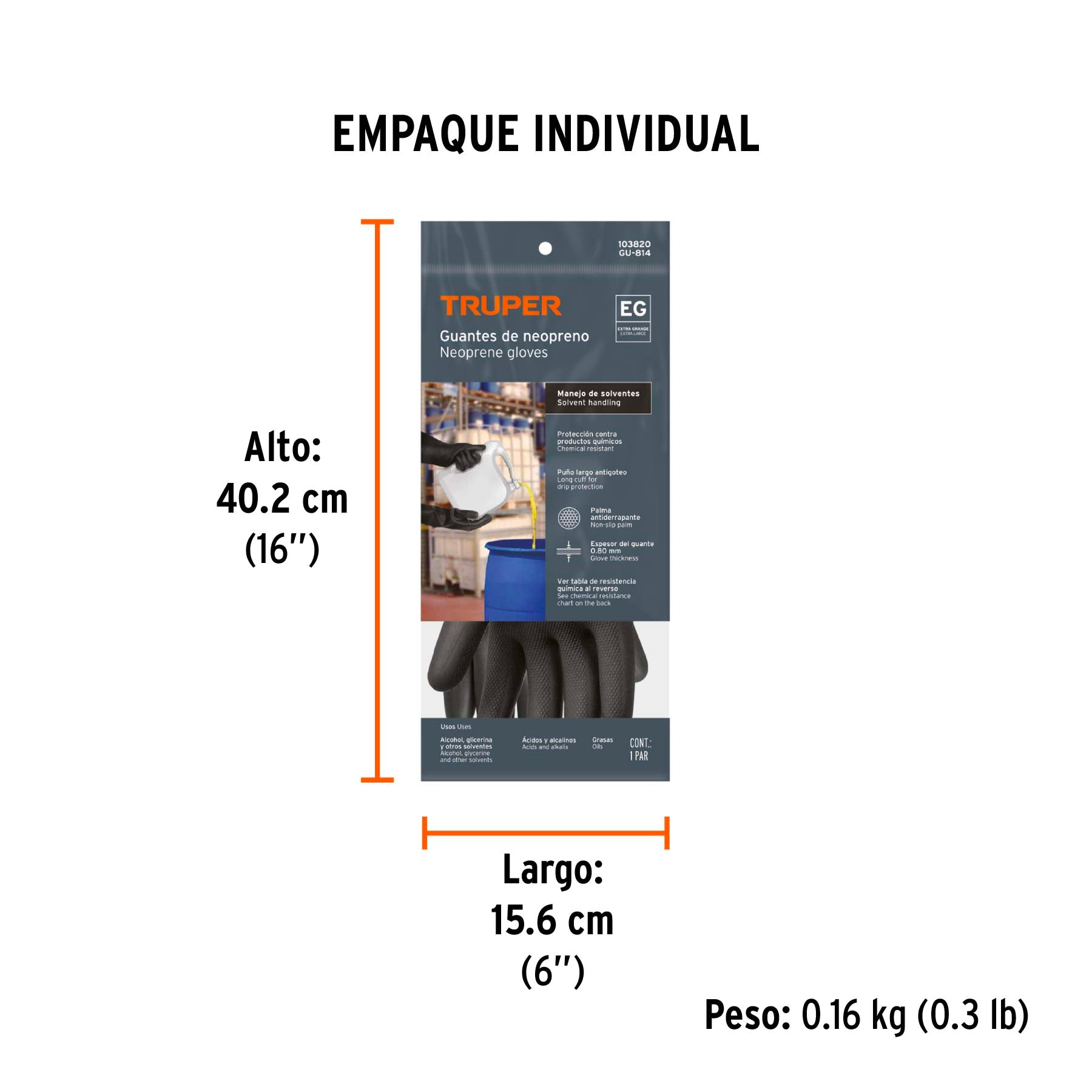 Guantes de neopreno p/manejo de quimicos XG Truper