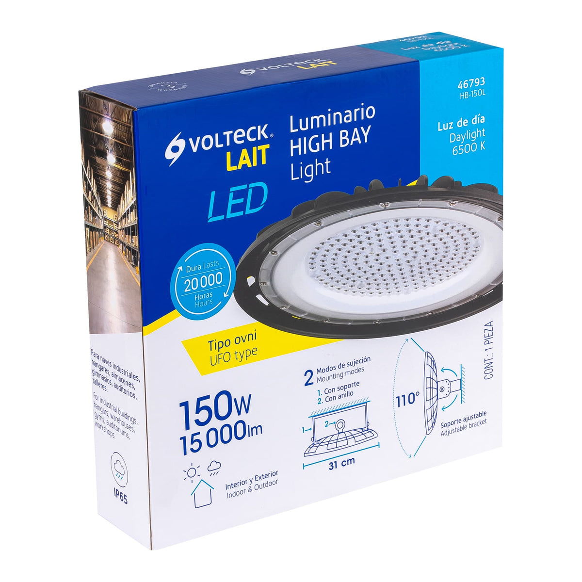 Luminario LED High Bay 150 W 6500 K, VOLTECK