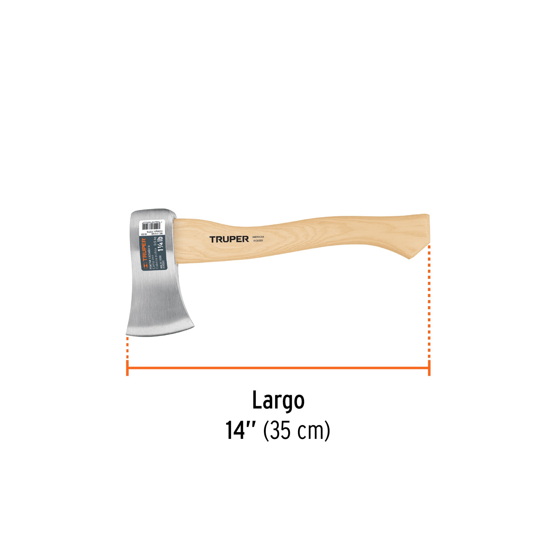 Hacha cazadora 1-1/4 lb, mango hickory 14', TRUPER 1/4 lb, 14'