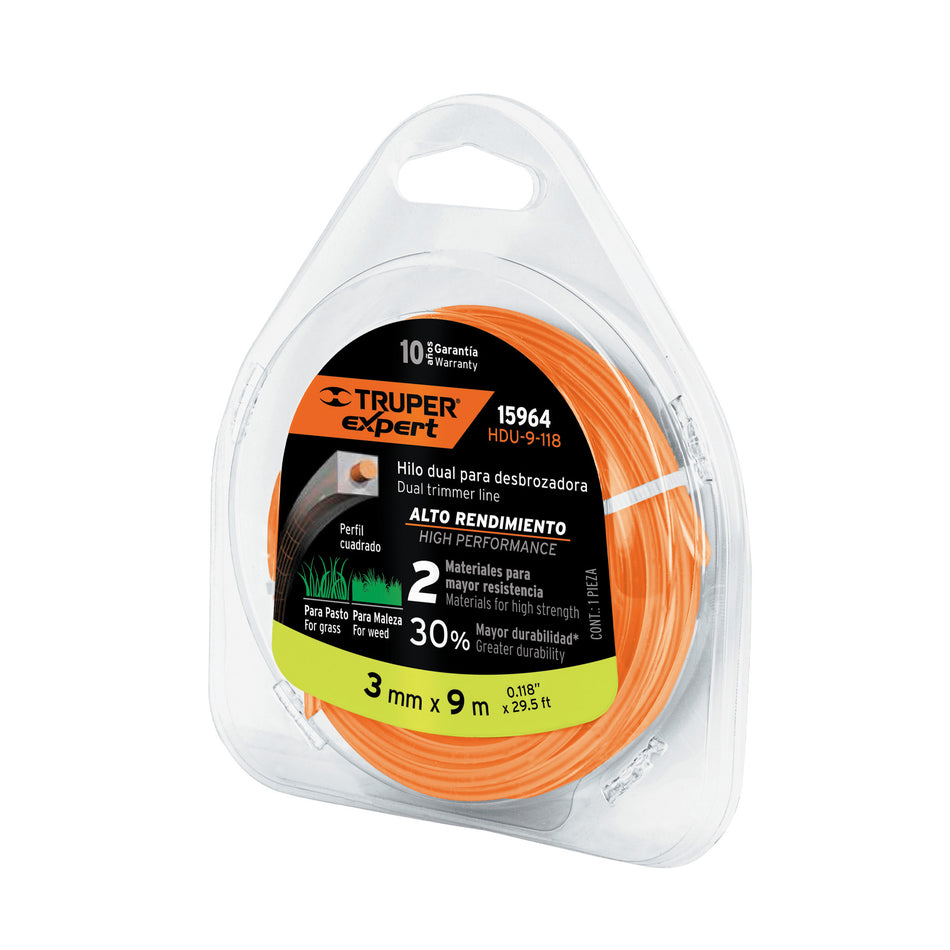 Hilo cuadrado dual p/desbrozadora 3mm x 9m blister EXPERT