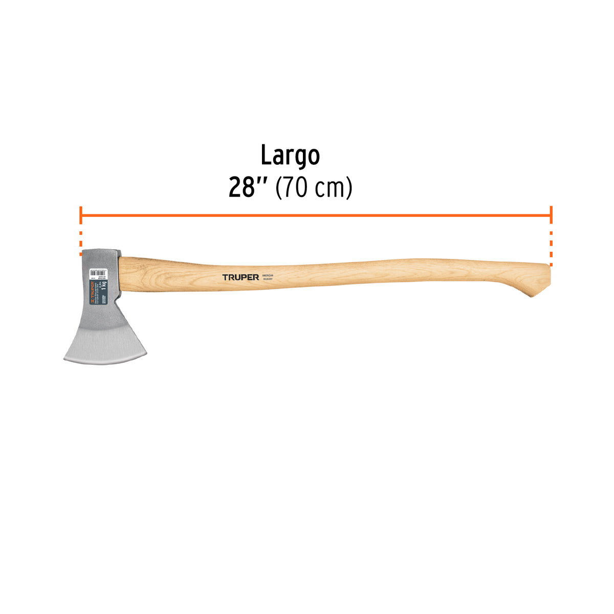 Hacha europea 1000 g, mango hickory 28', Truper