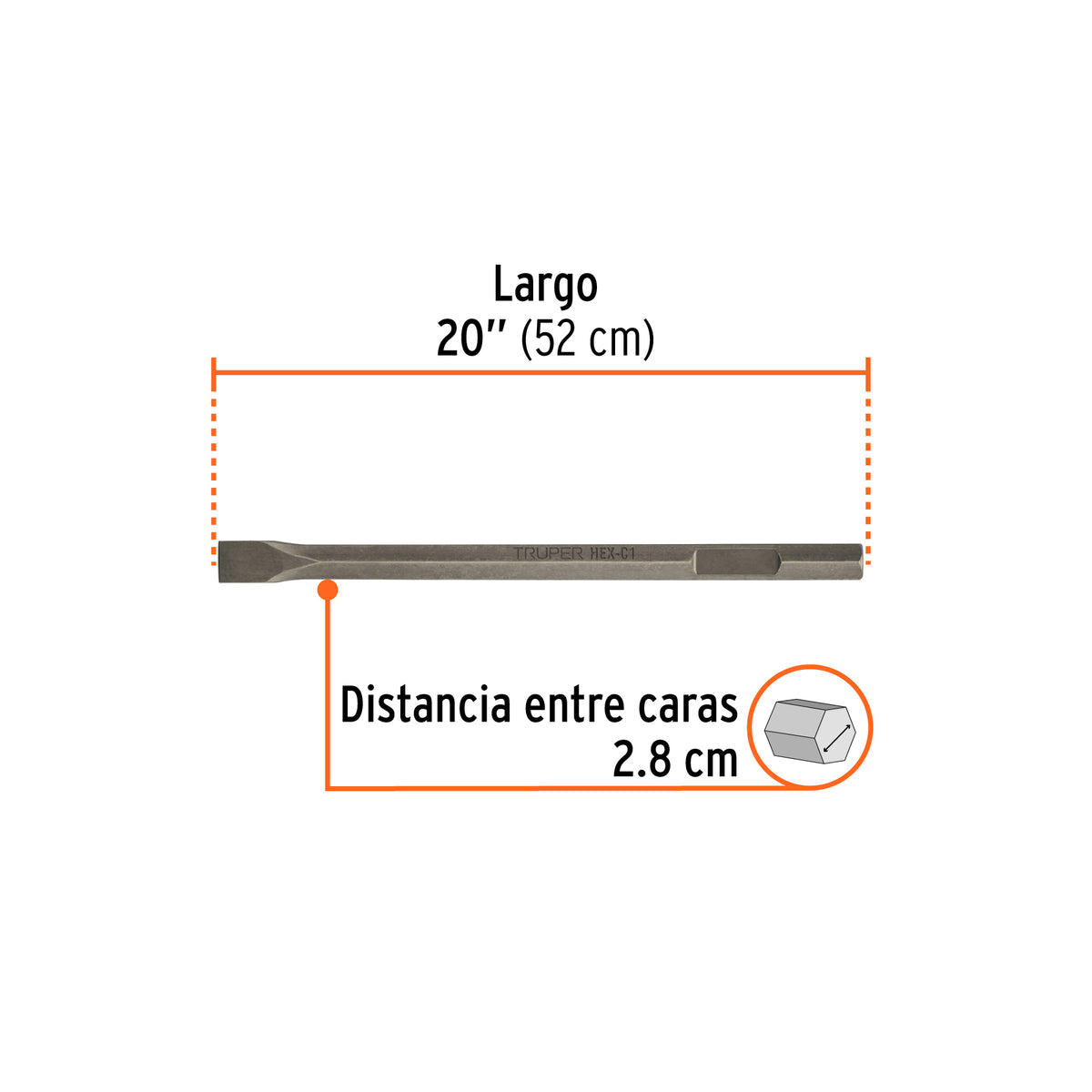 Cincel plano zanco hexagonal de 1-3/8" x 20" Truper