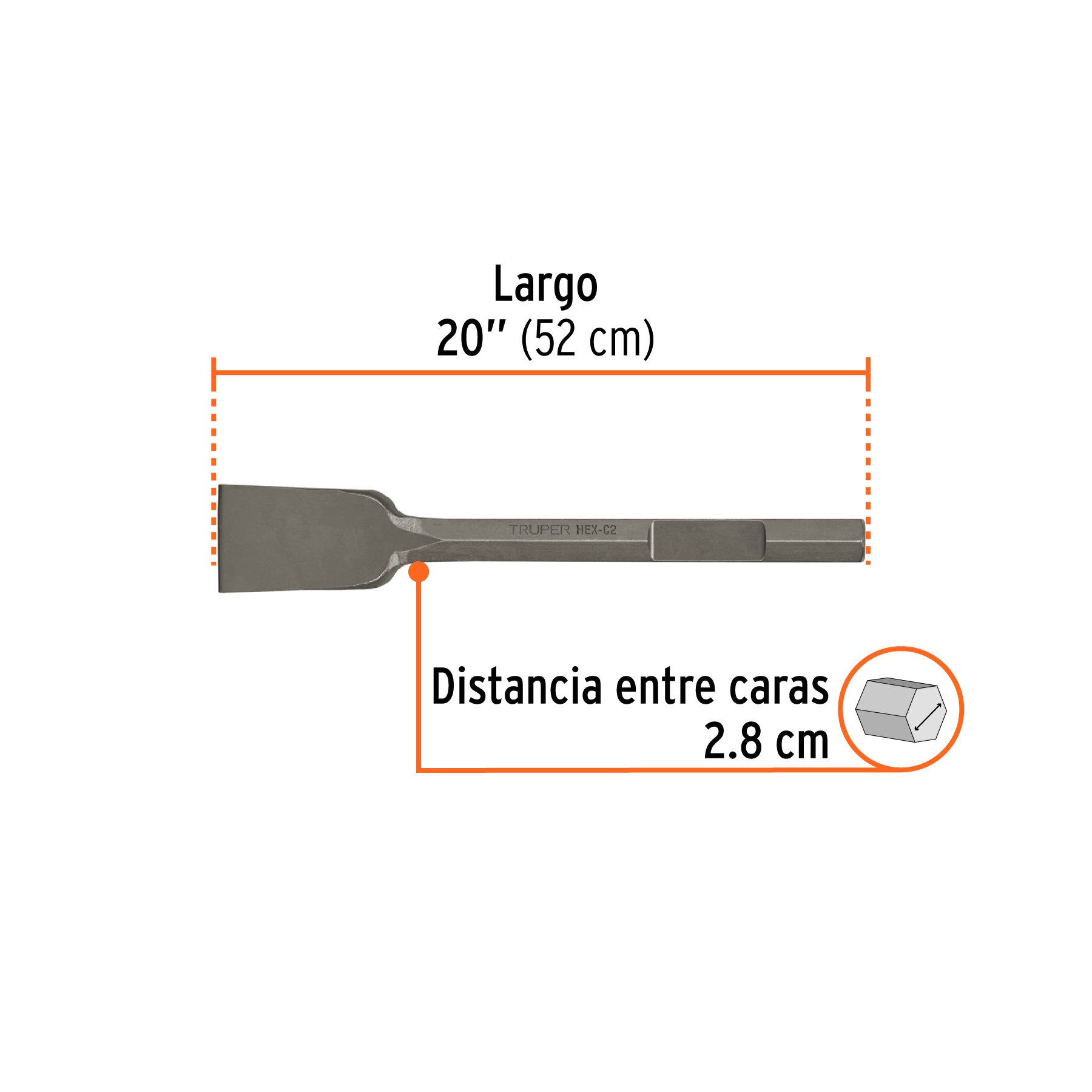 Cincel pala zanco hexagonal de 3" x 16" Truper
