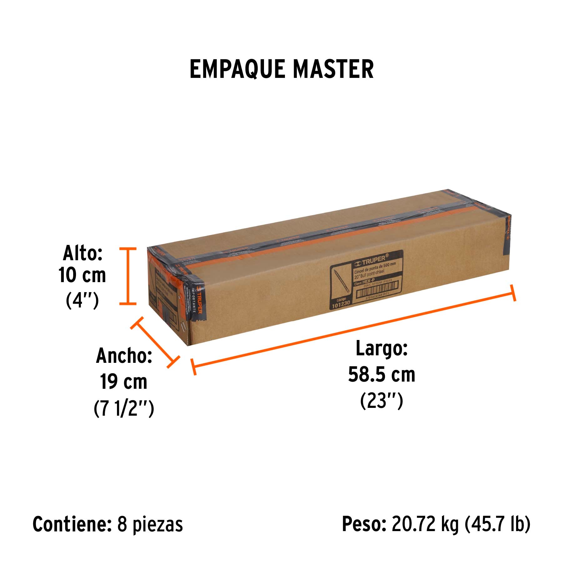 Cincel de punta zanco hexagonal de 20" Truper