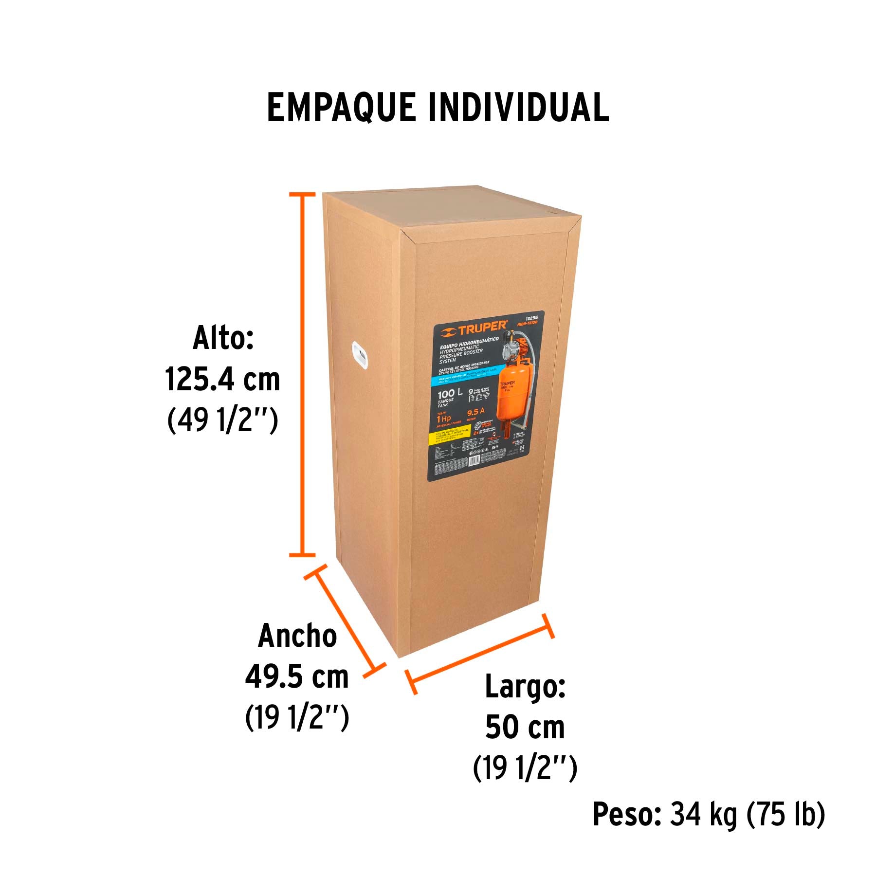 Equipo hidroneumático 100L, jet inoxidable 1 HP, TRUPER