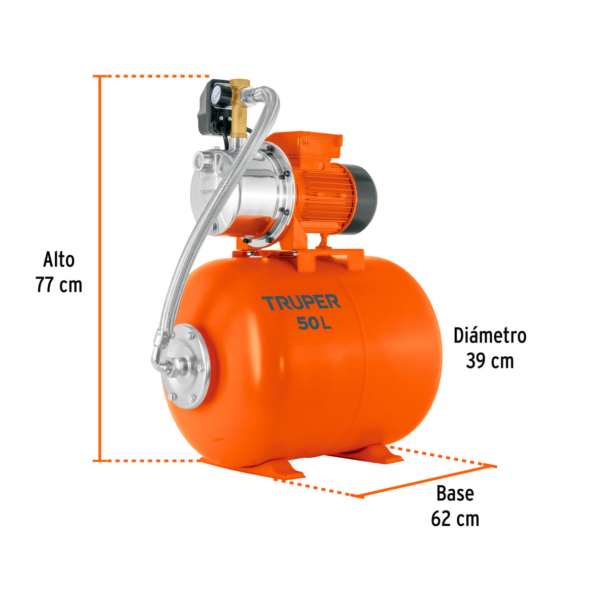 Equipo hidroneumático 50L, jet inoxidable 1 HP, TRUPER