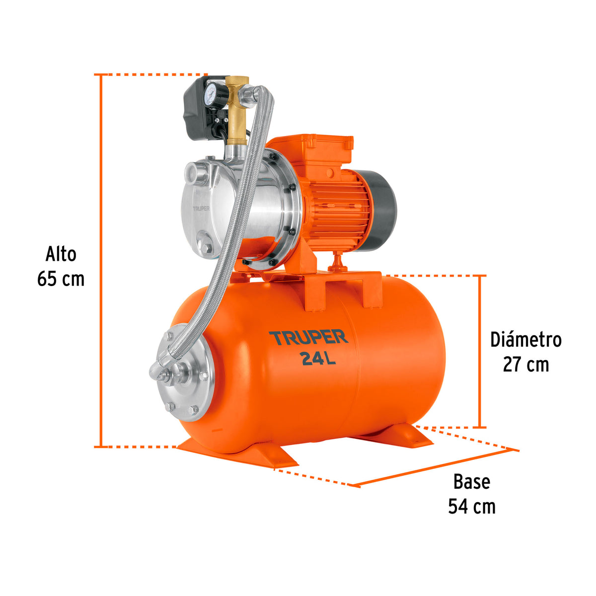 Equipo hidroneumático 24L, jet inoxidable 3/4 HP, TRUPER