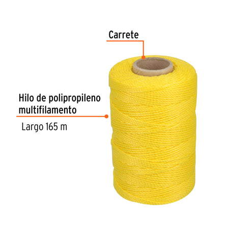 Carrete con 165 m de hilo para albañil amarillo, Truper 165 m, amarillo