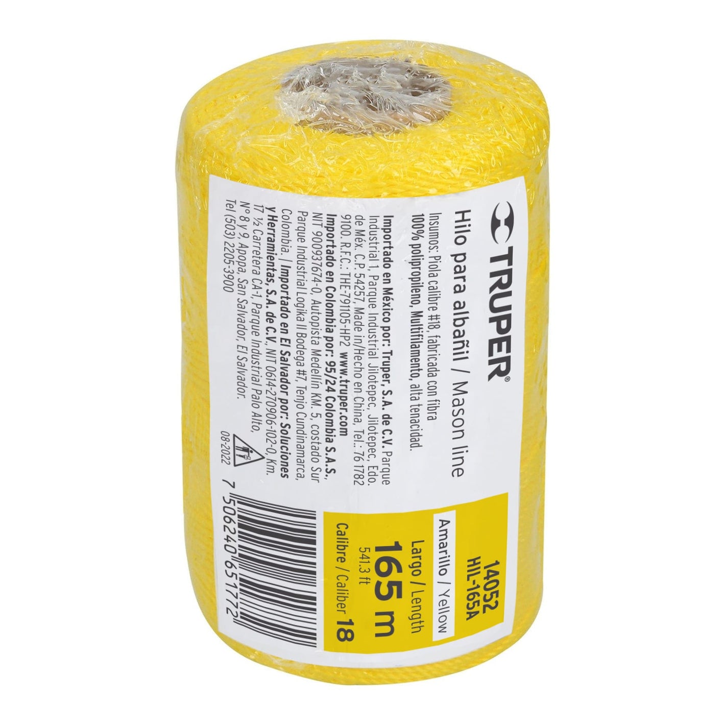 Carrete con 165 m de hilo para albañil amarillo, Truper 165 m, amarillo