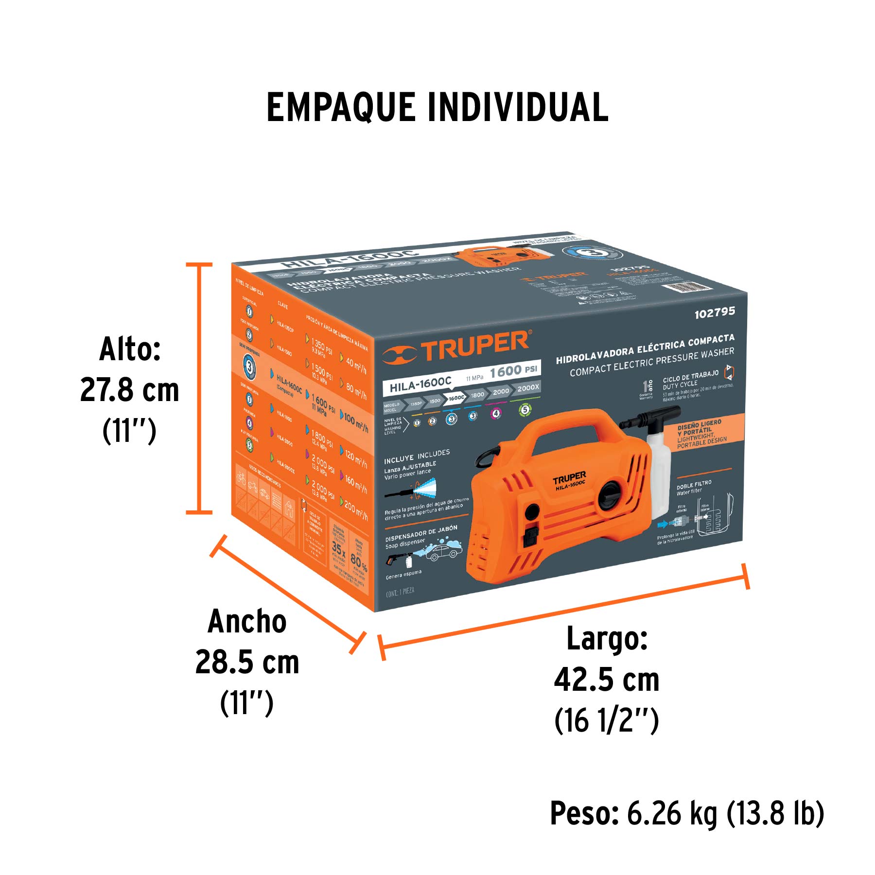 Hidrolavadora electrica compacta 1600 PSI Truper