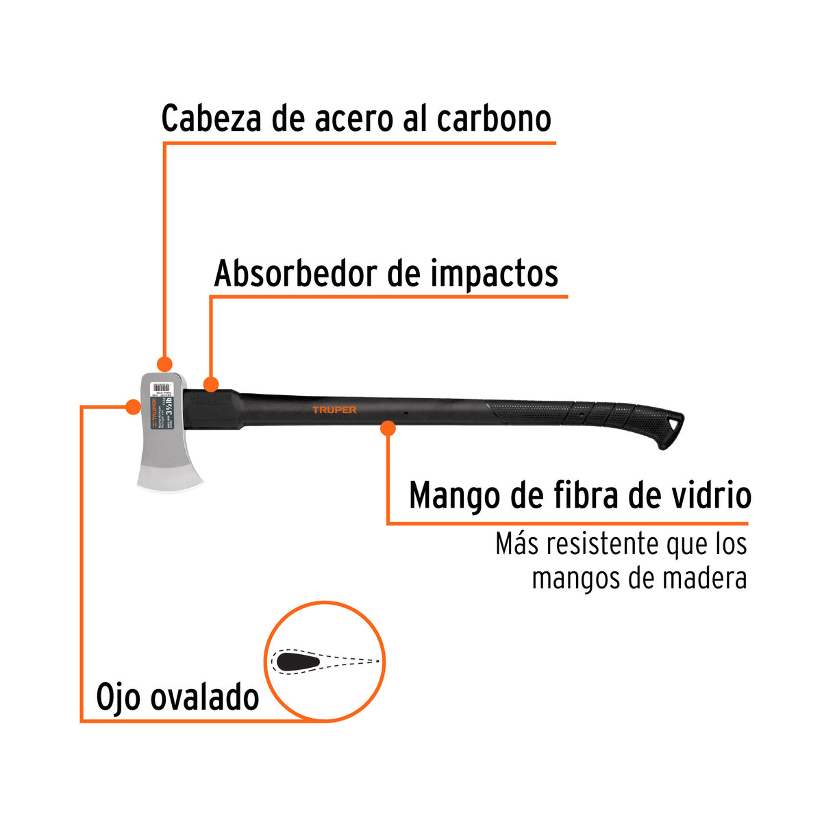 Hacha Michigan 3-1/2 lb, mango fibra de vidrio 34', Truper