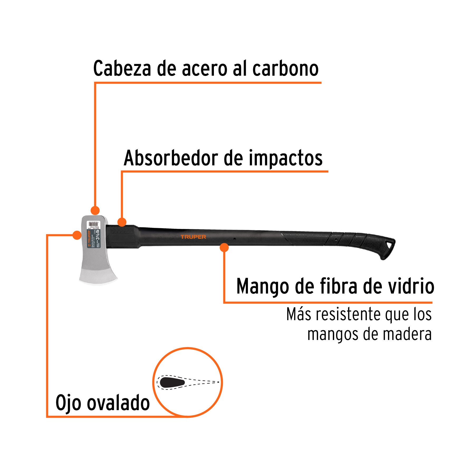 Hacha Michigan 3-1/2 lb, mango fibra de vidrio 34', Truper