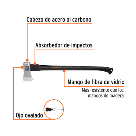 Hacha Michigan 3-1/2 lb, mango fibra de vidrio 34', Truper