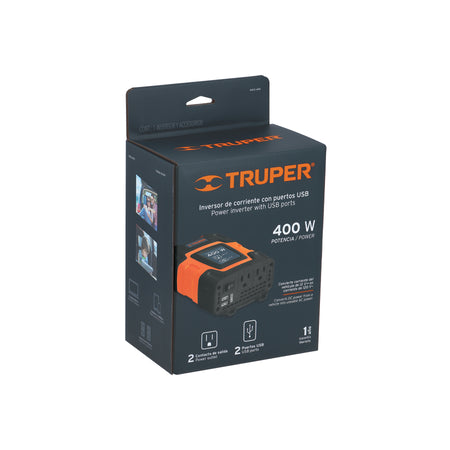 Inversor de corriente de con puertos USB Truper 400W