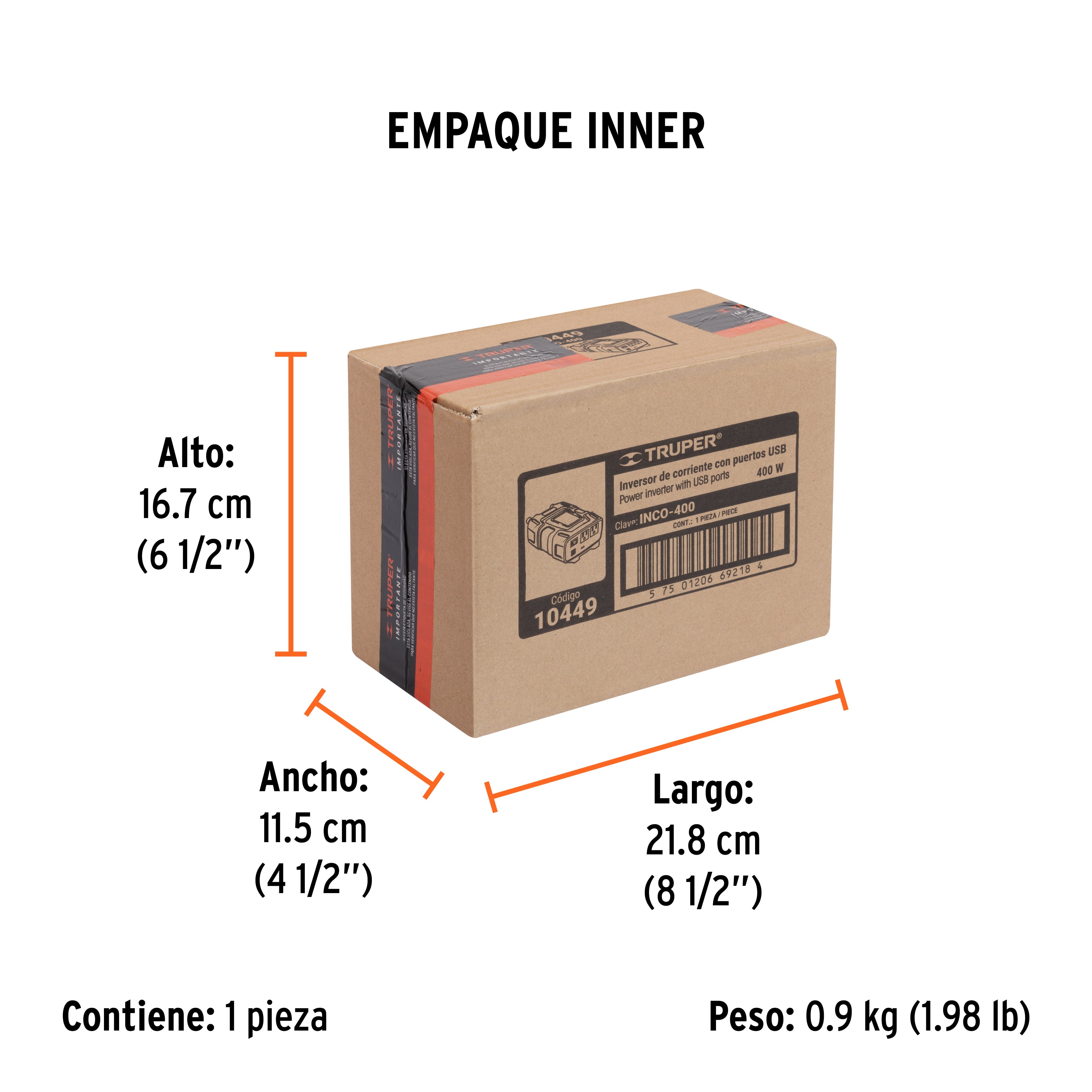 Inversor de corriente de con puertos USB Truper 400W