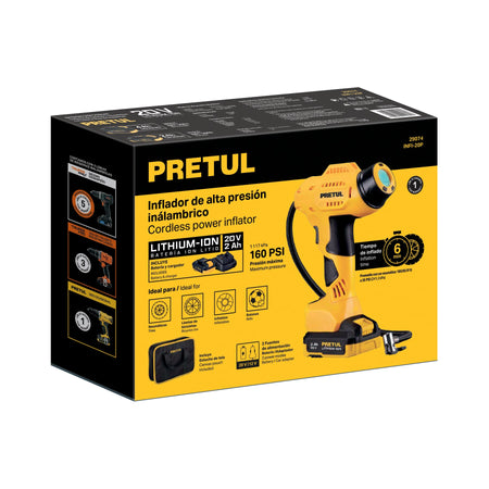 Inflador inalambrico portatil 20 V para auto PRETUL