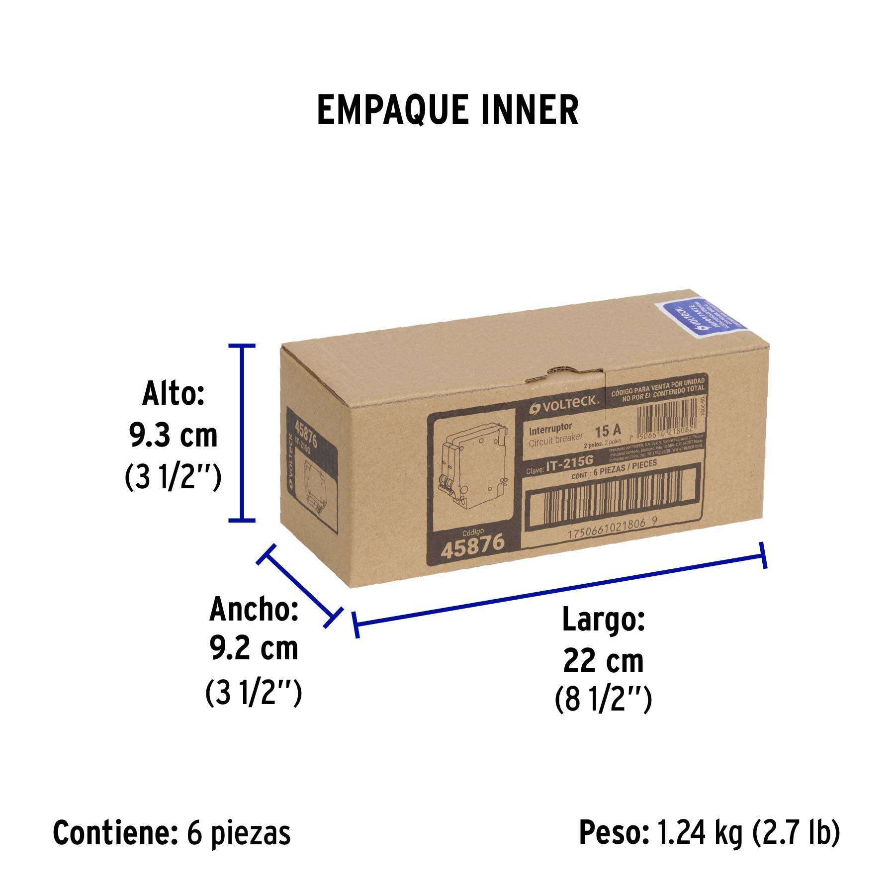 Interruptor de 2 polos 15A, enchufable, a granel, VOLTECK