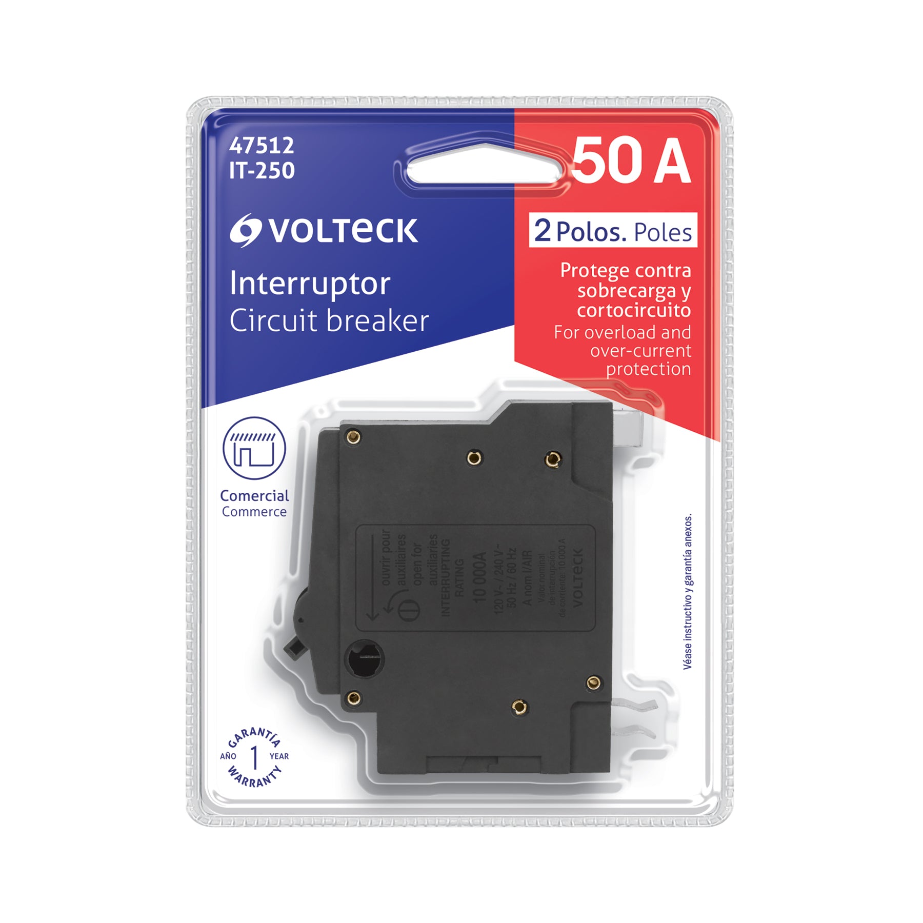 Interruptor de 2 polos 50A, enchufable, VOLTECK