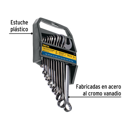 Juego de 11 llaves combinadas mm, acabado gun metal, Pretul