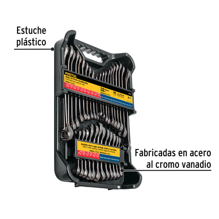 Juego de 32 llaves combinadas std y mm gun metal Pretul
