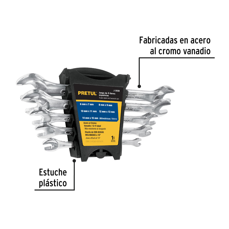 Juego de 5 llaves españolas mm, PRETUL