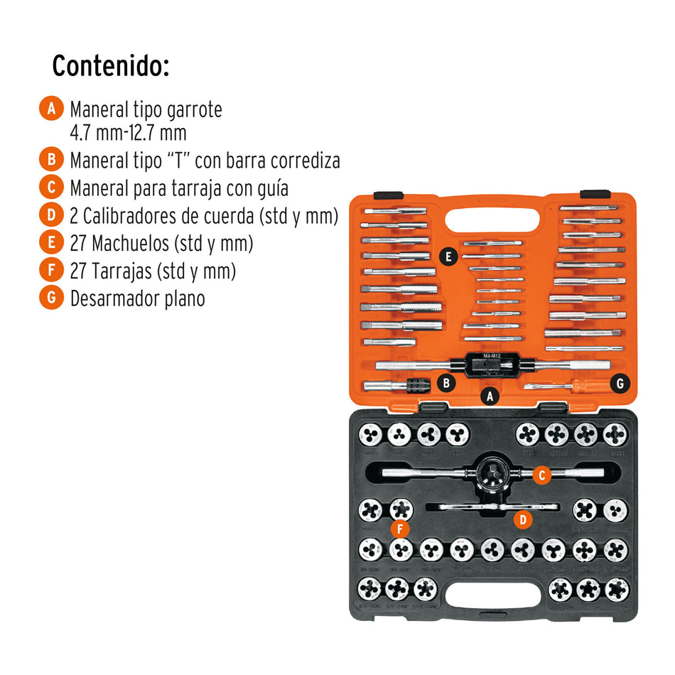 Juego de 60 piezas de machuelos y tarrajas, Truper