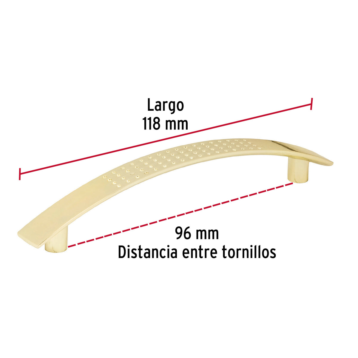 Jaladera de 96mm, línea Contempo, latón brillante, HERMEX