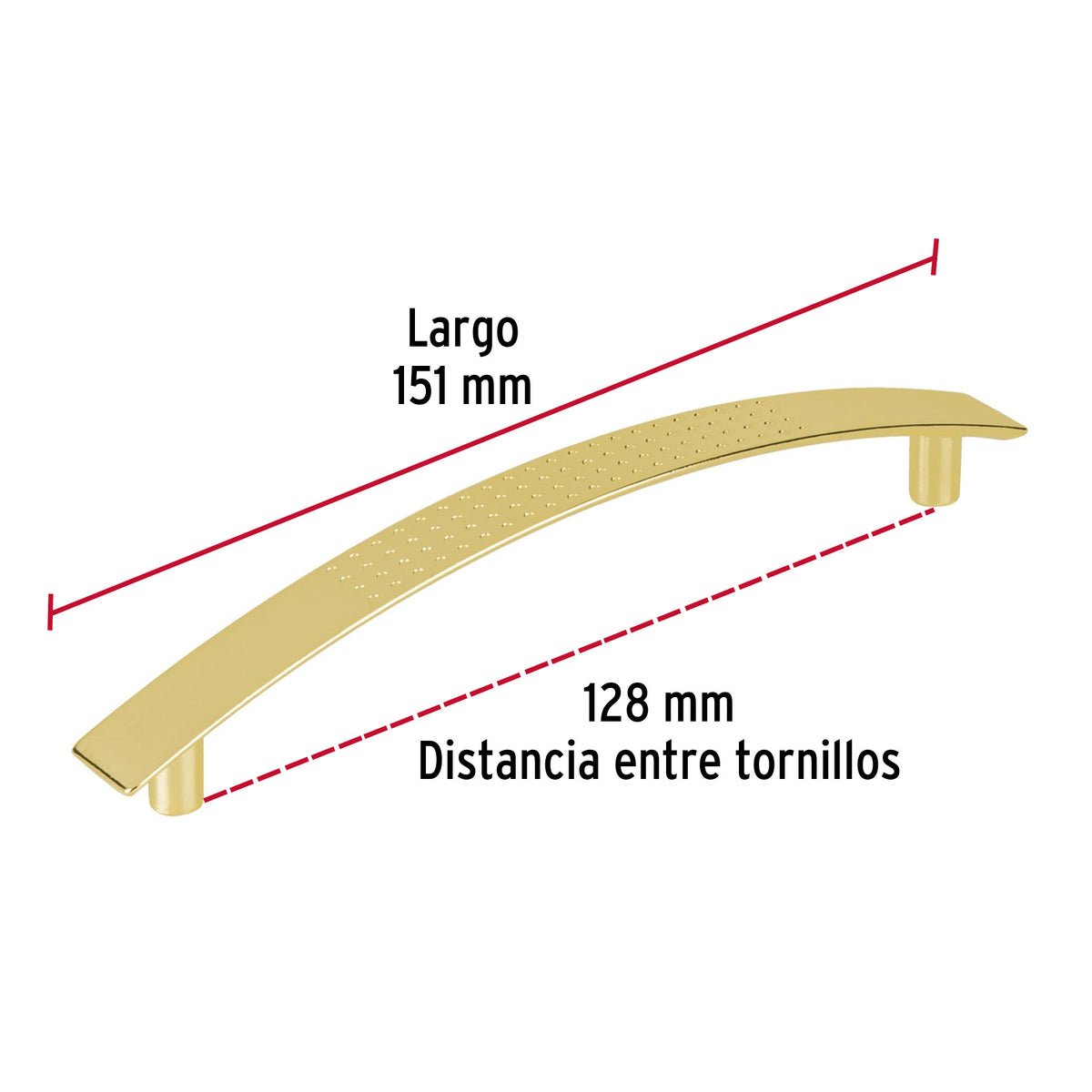 Jaladera de 128mm, línea Contempo latón brillante, HERMEX