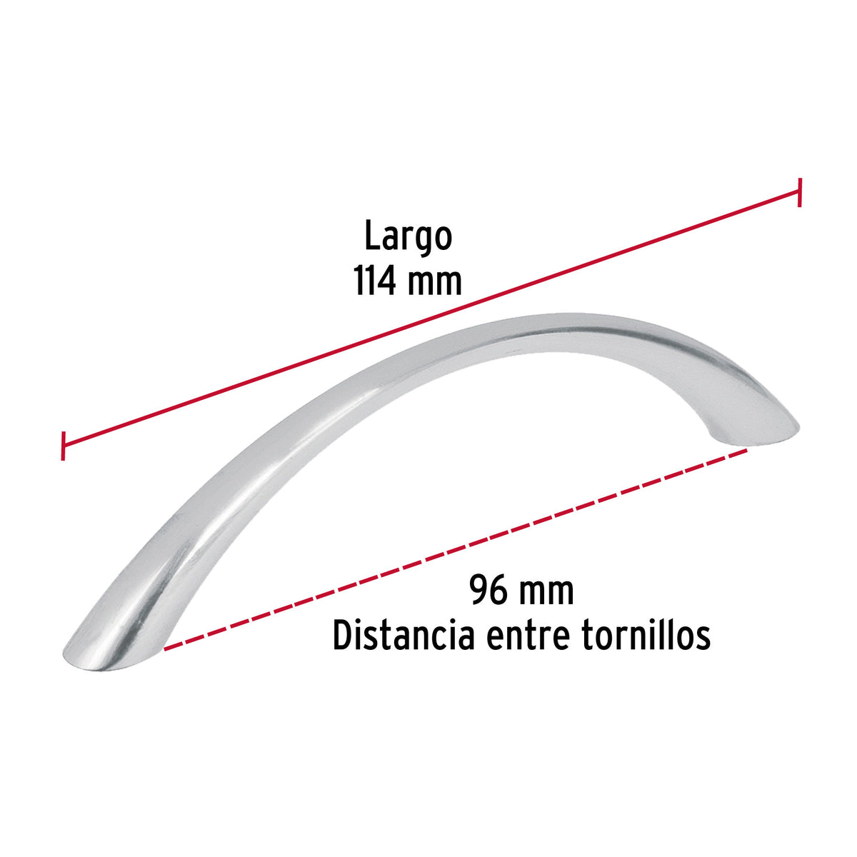 Jaladera de 96mm, línea Arco, níquel, HERMEX 96mm