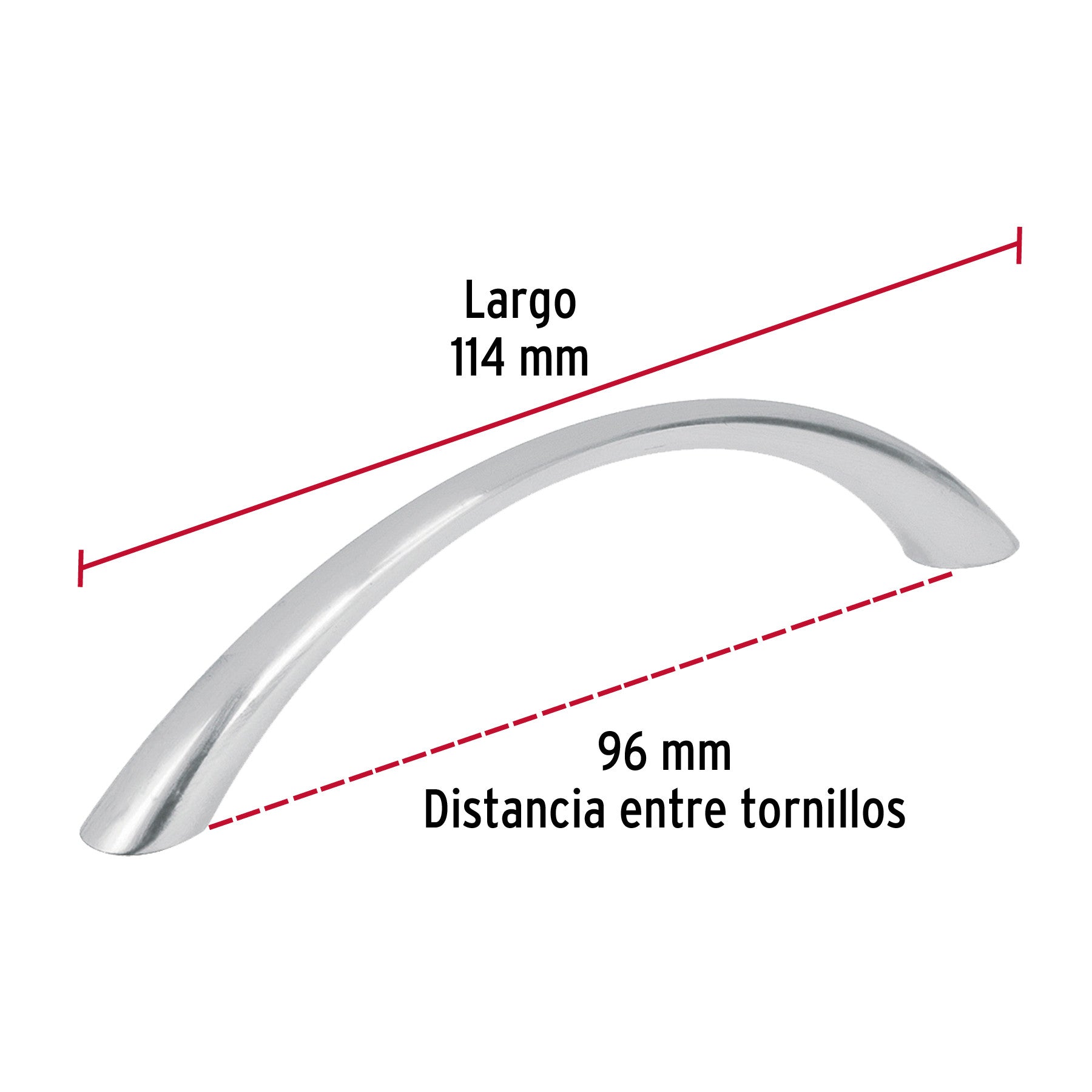 Jaladera de 96mm, línea Arco, níquel, HERMEX 96mm
