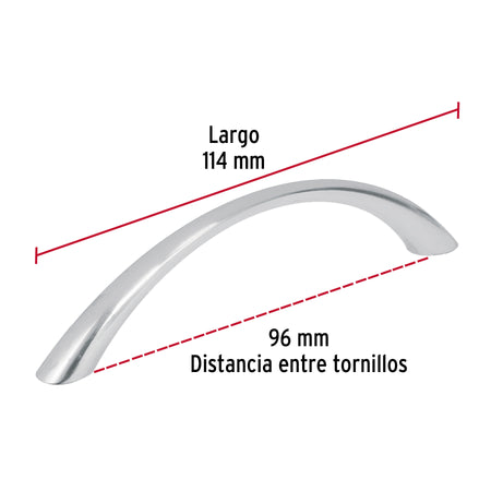 Jaladera de 96mm, línea Arco, níquel, HERMEX 96mm