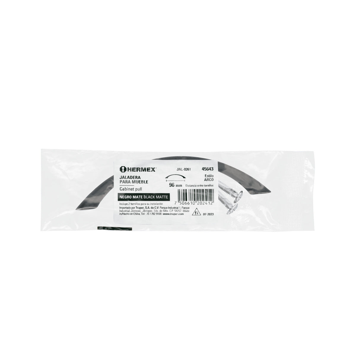 Jaladera de 96mm, línea Arco, negro, HERMEX 96mm, negro