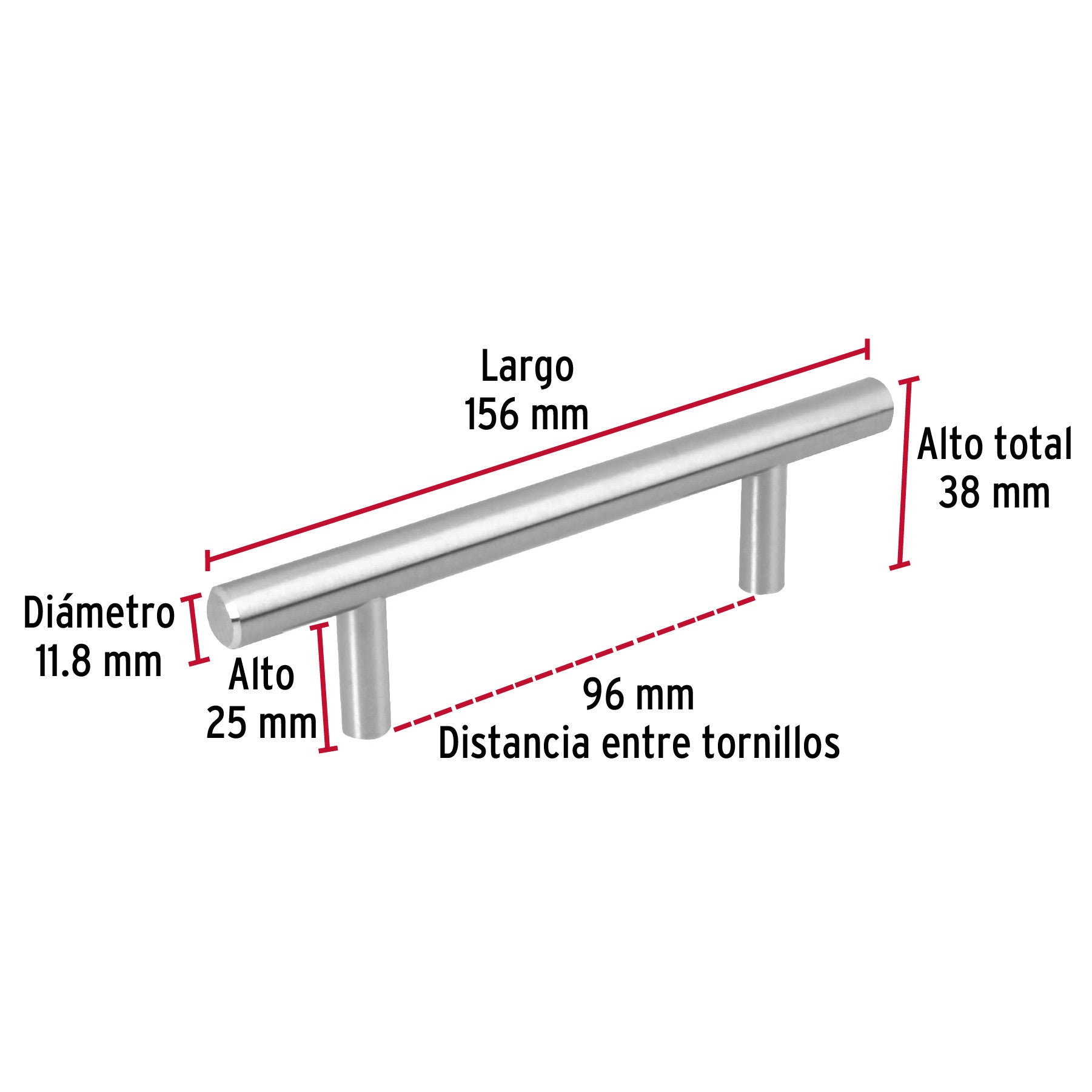 Jaladera de acero, 96mm, línea Cilindro, níquel, HERMEX 96mm