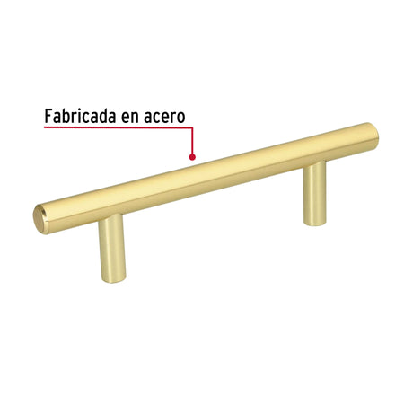 Jaladera de acero, 96mm, línea Cilindro, latón brillante 96mm, brillante