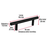Jaladera de acero, 96mm, línea Cilindro, negro, HERMEX 96mm, negro