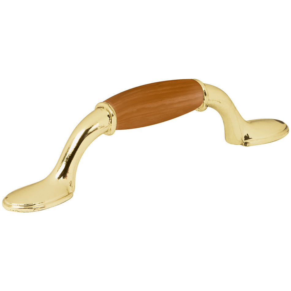 Jaladera metalica 76mm laton brillante inserto tipo madera