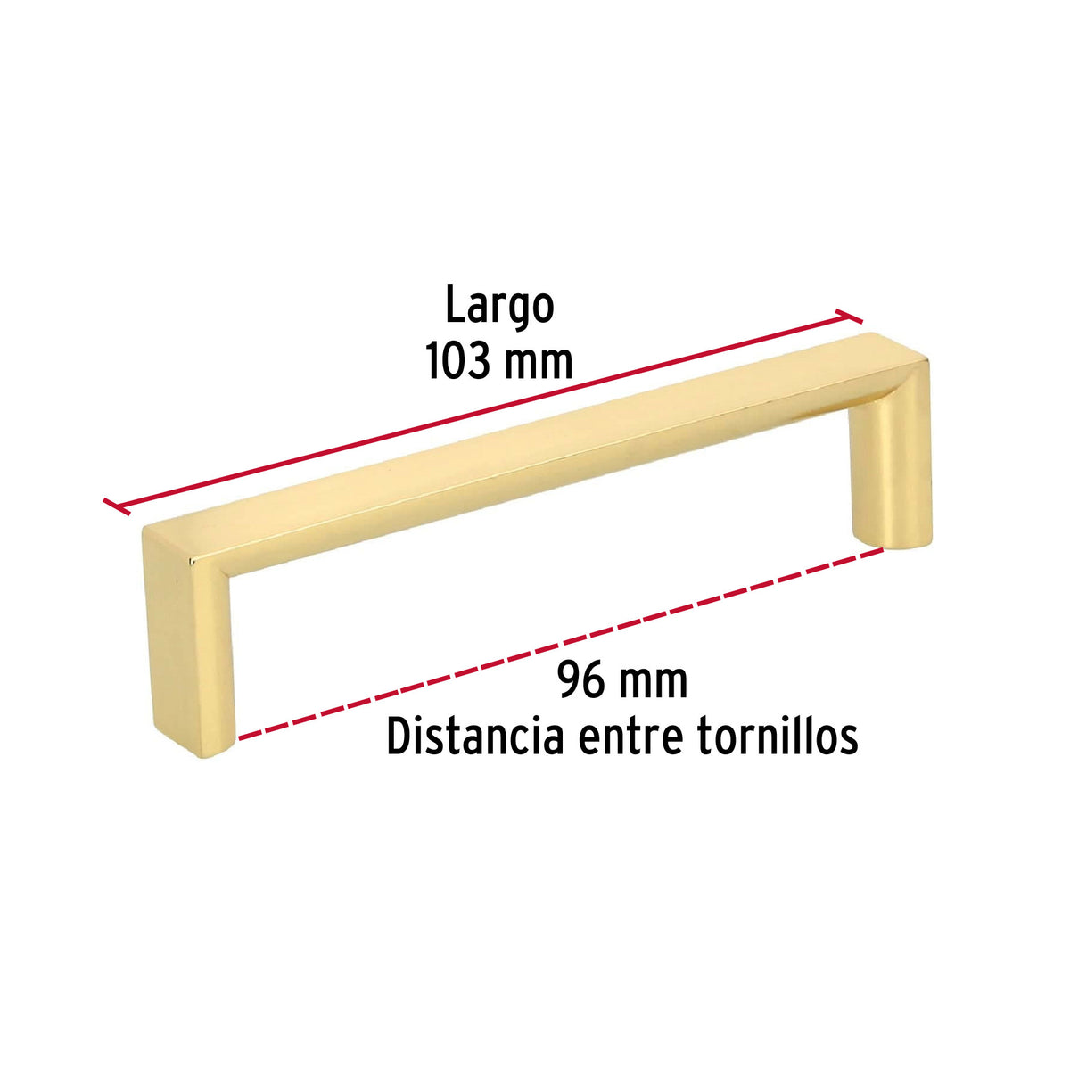 Jaladera de 96mm, línea Andamio, latón brillante, HERMEX 96mm, brillante