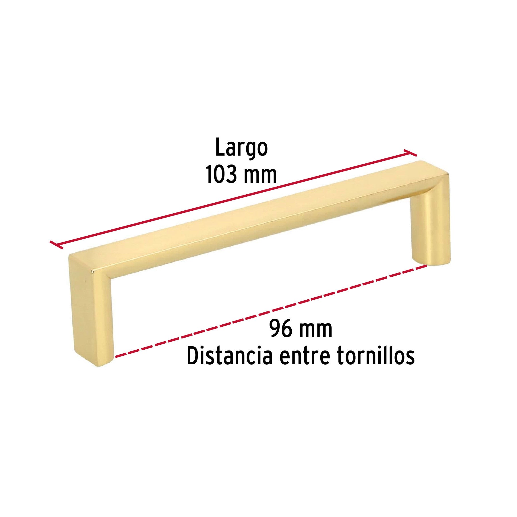 Jaladera de 96mm, línea Andamio, latón brillante, HERMEX 96mm, brillante