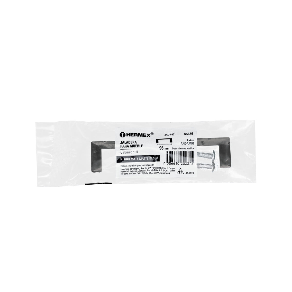Jaladera de 96mm, línea Andamio, negro, HERMEX 96mm, negro