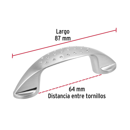 Jaladera de 64mm, línea Elipse, níquel, HERMEX 64mm