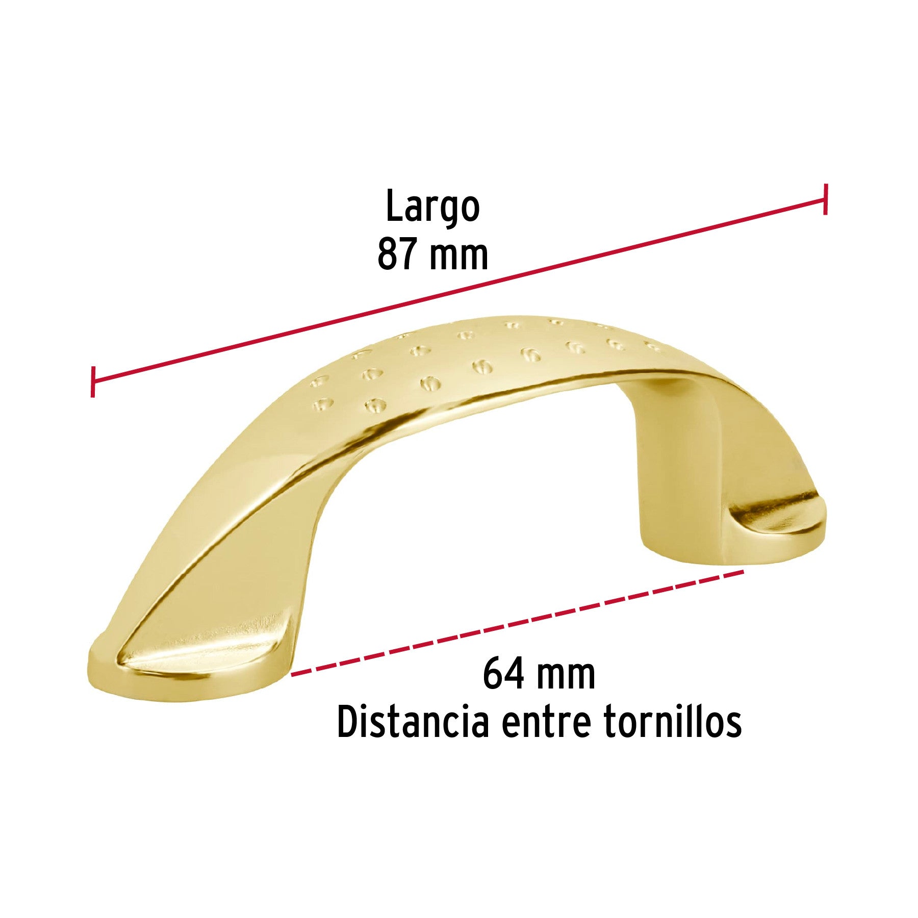 Jaladera de 64mm, línea Elipse, latón brillante, HERMEX 64mm, brillante