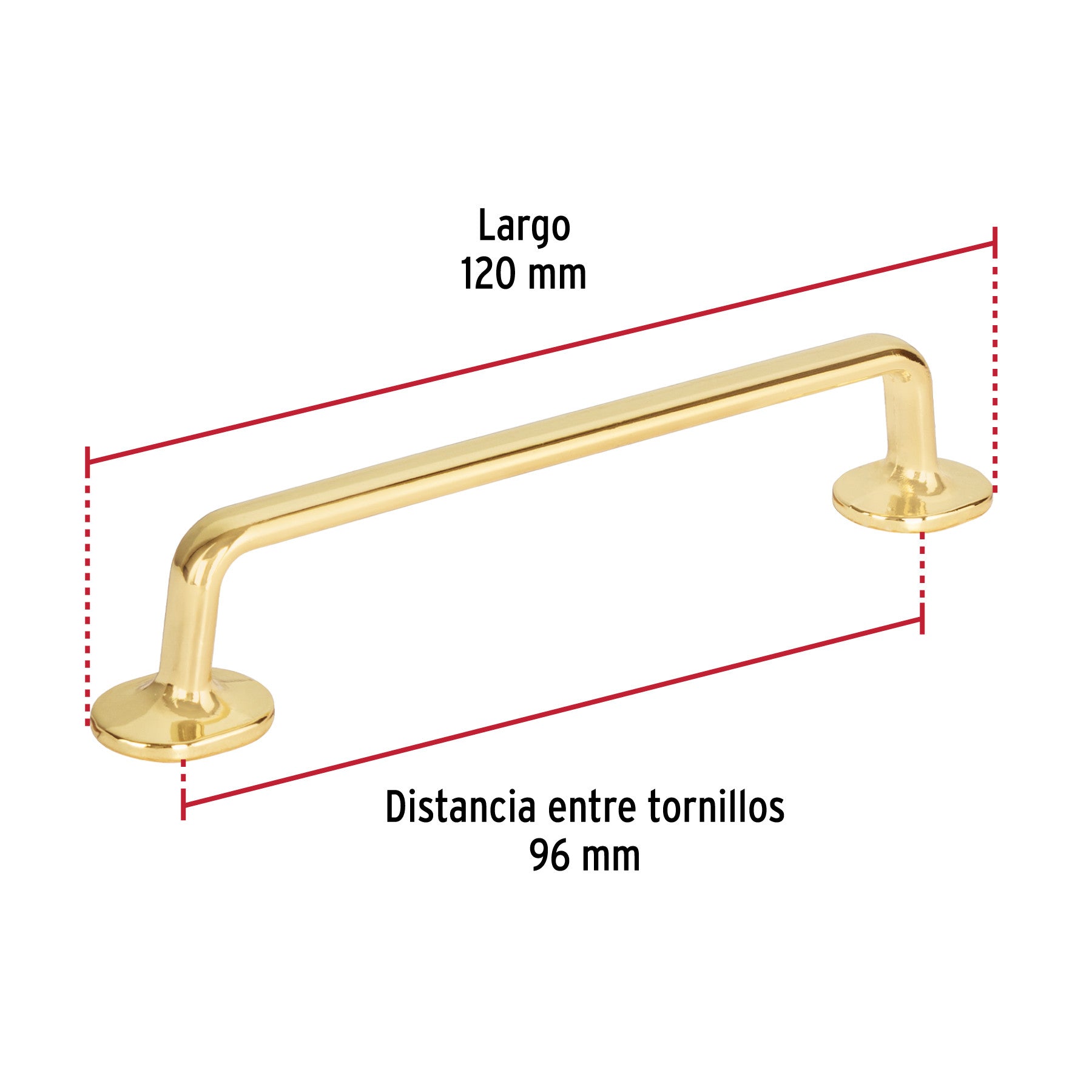 Jaladera de 96mm, línea Oviedo, latón brillante, HERMEX 96mm, brillante