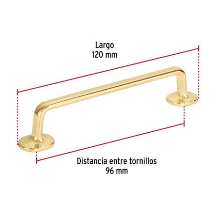Jaladera de 96mm, línea Oviedo, latón brillante, HERMEX 96mm, brillante