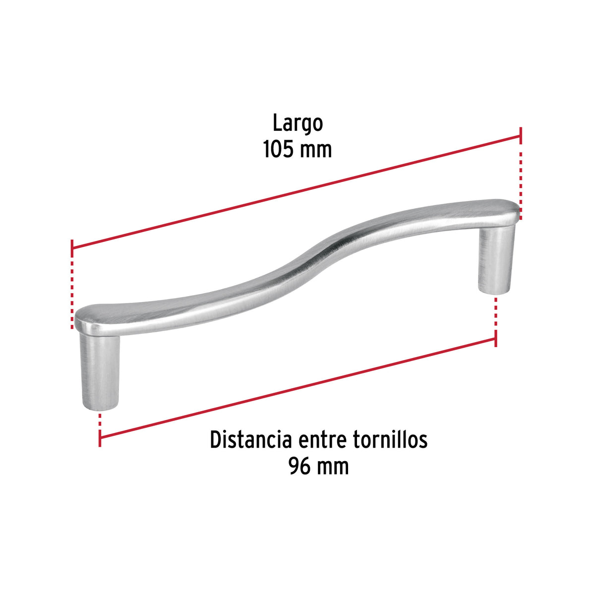 Jaladera de 96mm, línea Toledo, níquel, HERMEX 96mm