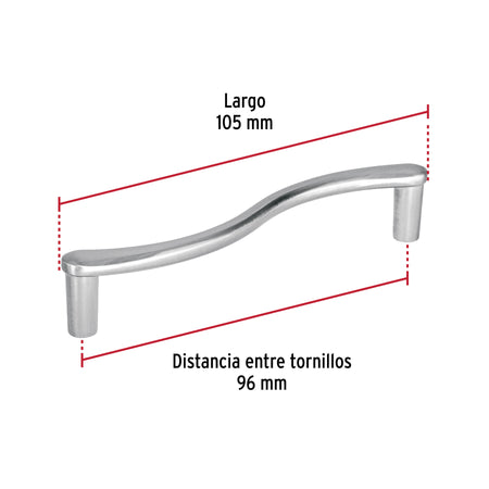 Jaladera de 96mm, línea Toledo, níquel, HERMEX 96mm