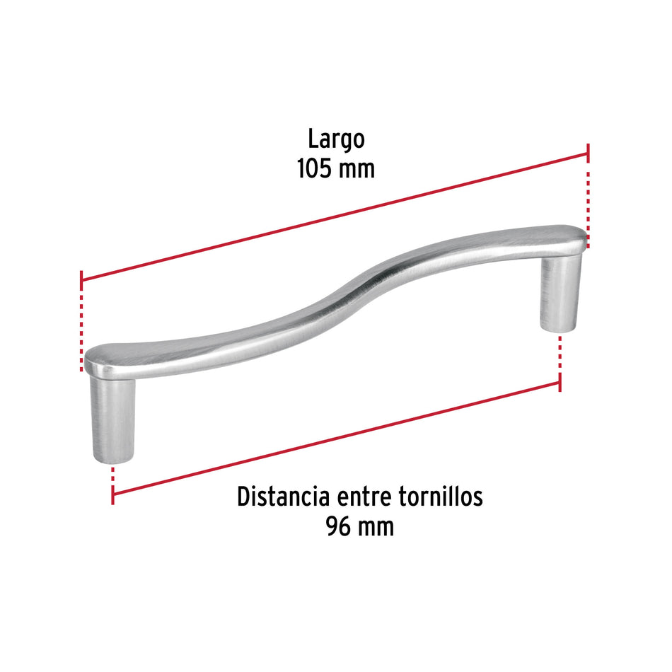 Jaladera de 96mm, línea Toledo, níquel, HERMEX 96mm